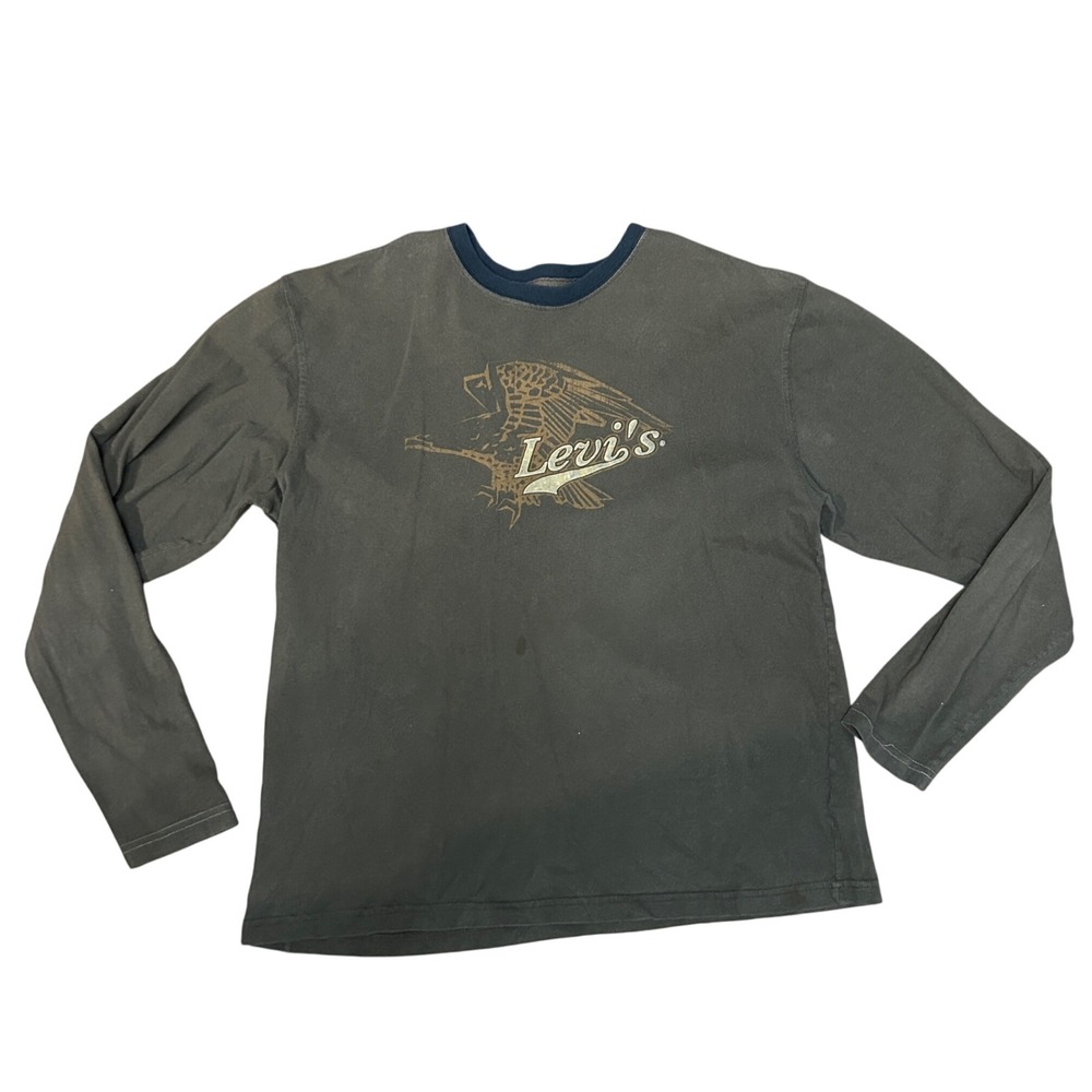 Levi's Long Sleeve Graphic T Shirt Eagle‎ Print Men's Size XL Gray